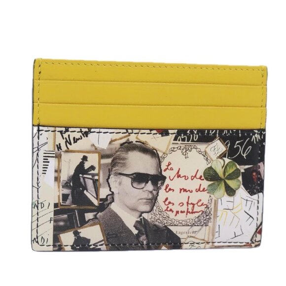 FENDI Card Case Leather Yellow Auth ac3270V - Picture 1 of 14